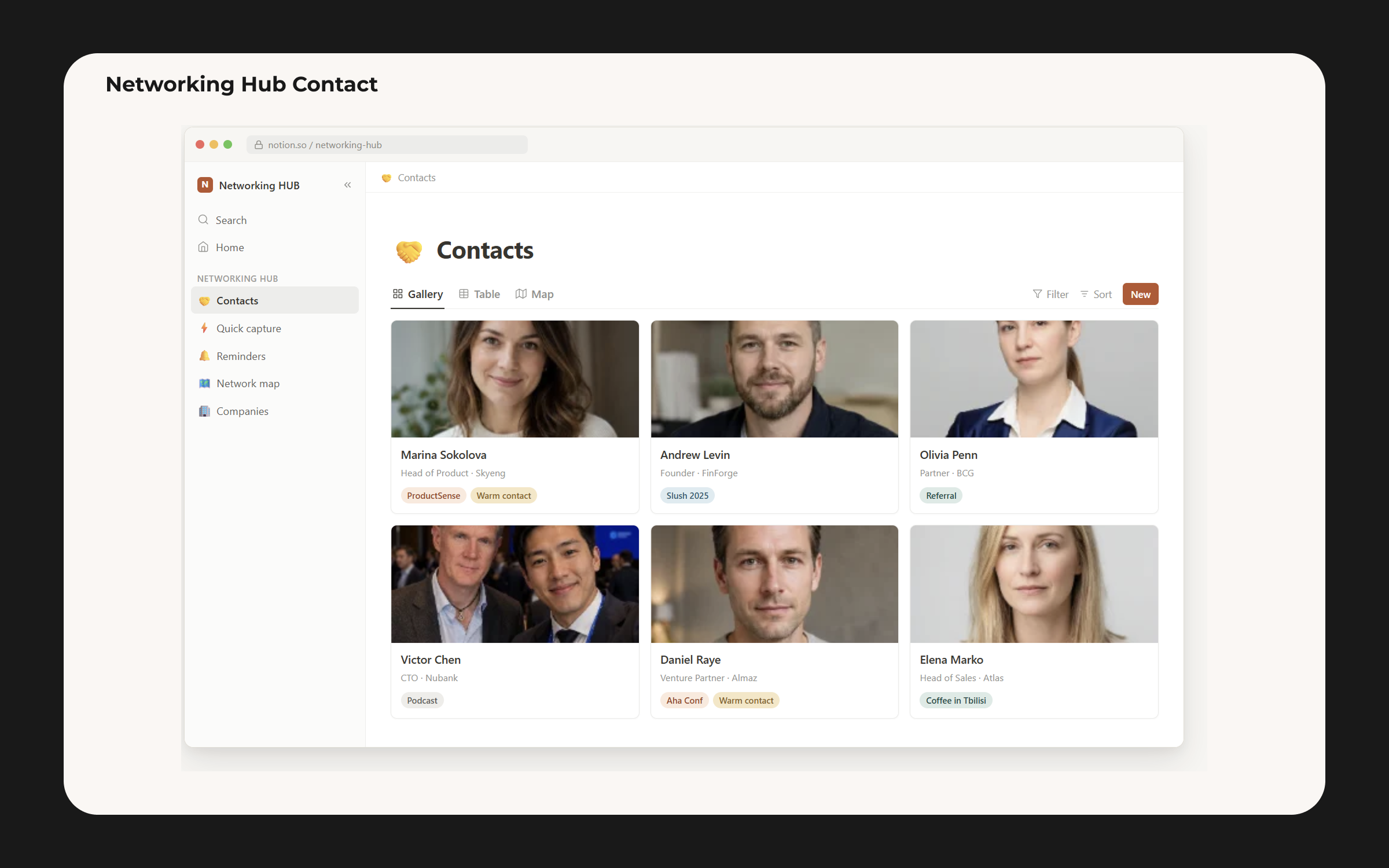 Contact card with communication history